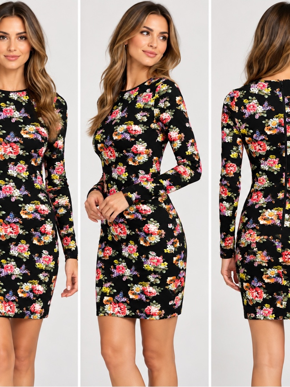 Alice + Olivia Stacey Bendet Floral Mini Dress Sz 2 Black Long Sleeve NWT
